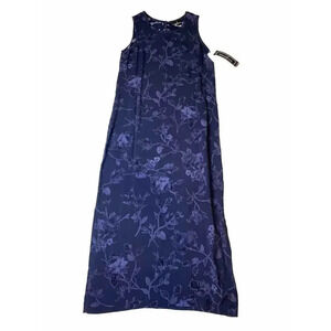Vintage Positive Attitude Dead Stock Sleeveless Indigo Maxi Floral Dress Size 12